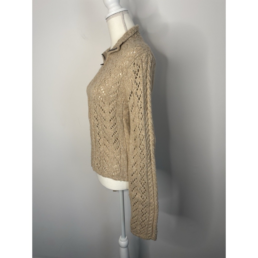Y2K Abercrombie Fitch Cardigan Women Large Lambswool Shacket Sweater Cable Knit - Picture 2 of 12